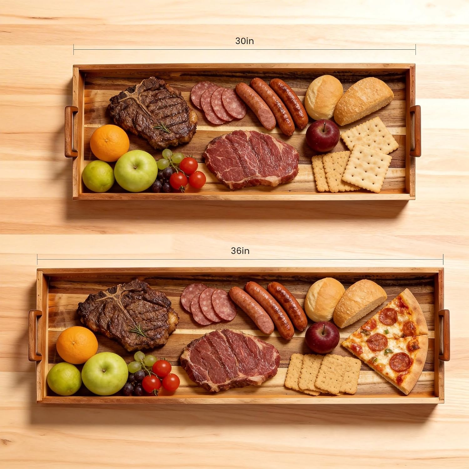 Large Charcuterie Boards with Cheese Knife Set,30 x 12 Inch Acacia Wood Serving Tray with Handles,Long Wooden Charcuterie Board with 30Pcs Wax Paper,Large Cheese Board Gift Set